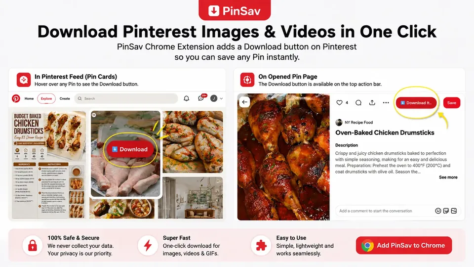 PinSav Chrome Extension — Save Pinterest Videos & Images While You Browse